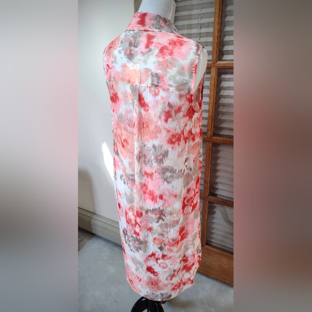 NWT Two by Vince Camuto Floral Button Up Tunic, Sleeveless Collared Dress, Small - Picture 7 of 12